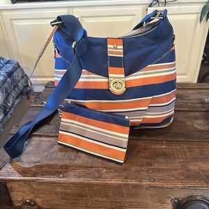 Baggallini Helsinki Crossbody Shoulder Bag Hobo Striped Nautical Organizer